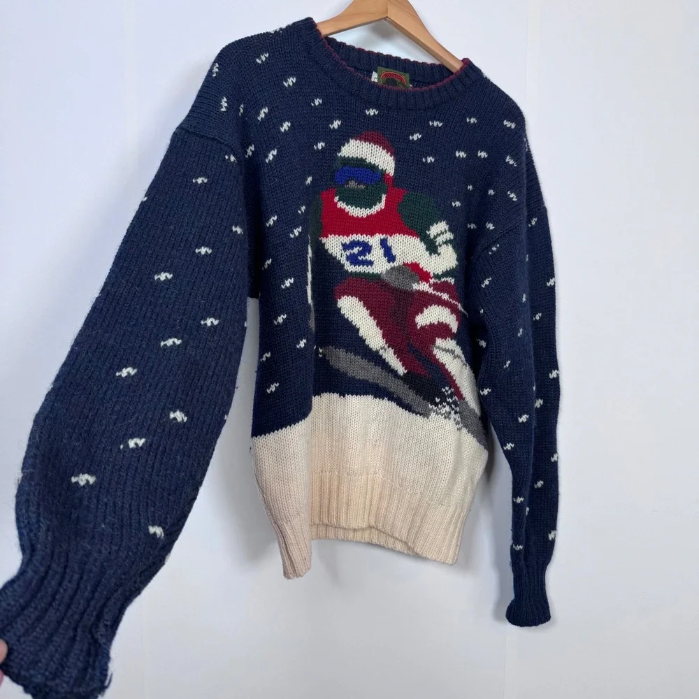 90s Boston Traders Wool Ski Intarsia Sweater Men L Winter Grandpa Old Money Gorp